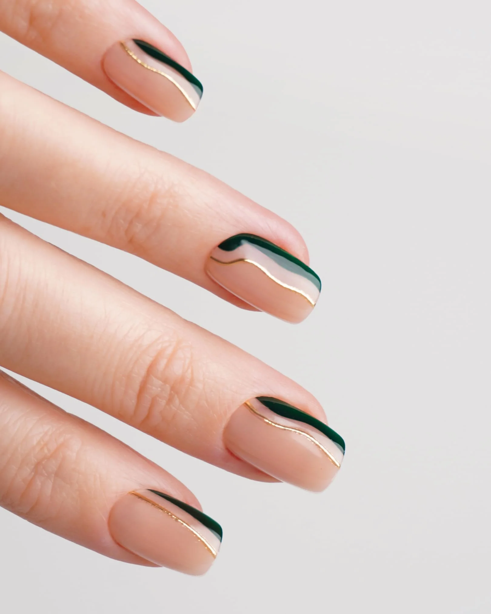 Gold Green Slate Swirl Short Square Soft Gel Press Ons - Image 2