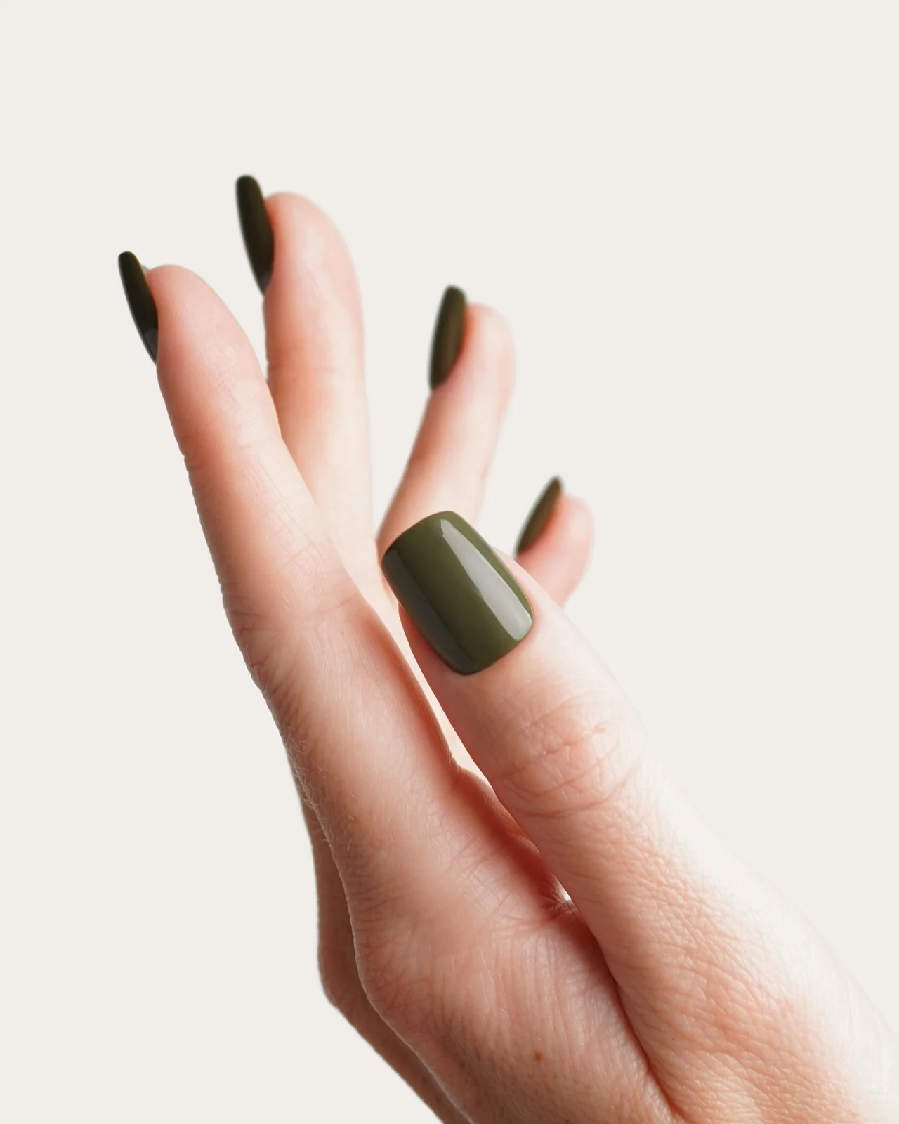 Moss Green Short Square Soft Gel Press Ons - Image 4