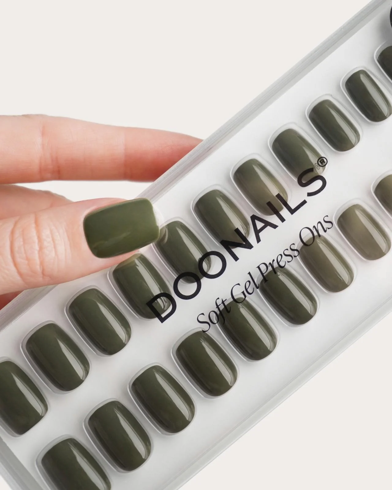 Moss Green Short Square Soft Gel Press Ons - Image 5