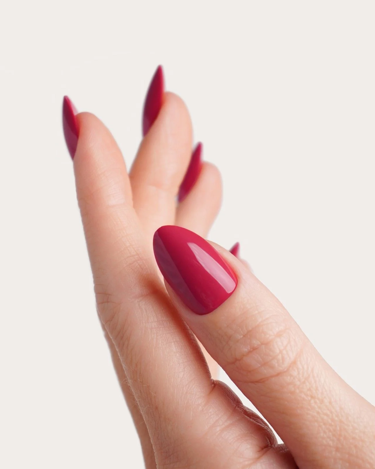 Raspberry Short Almond Soft Gel Press Ons - Image 4
