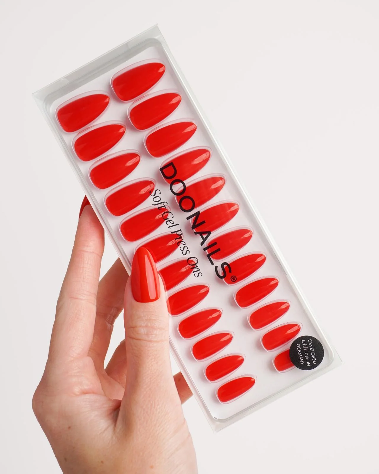 Rose Red Medium Almond Soft Gel Press Ons - Image 3
