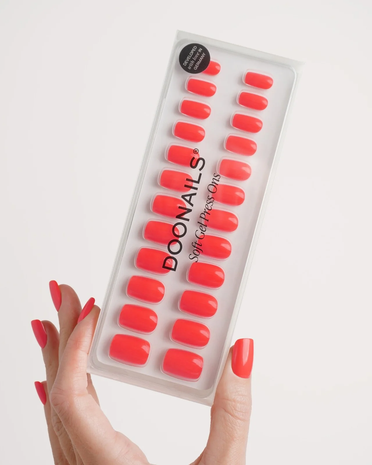 Sunset Coral Short Square Soft Gel Press Ons - Image 3